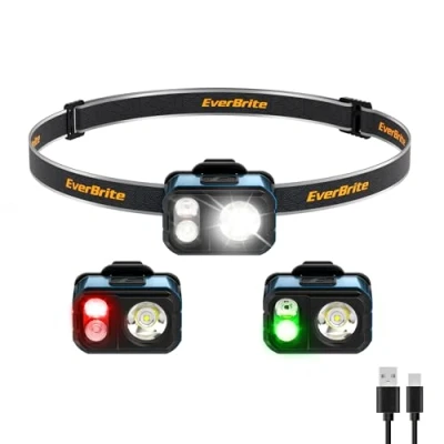 Image of EverBrite Rechargeable Head Torch, 7 Lighting Modes Lightweight LED Headlamp, Adjustable Strap, 400 Lumen Waterproof Headlight for Running, Camping, Fishing, Blue