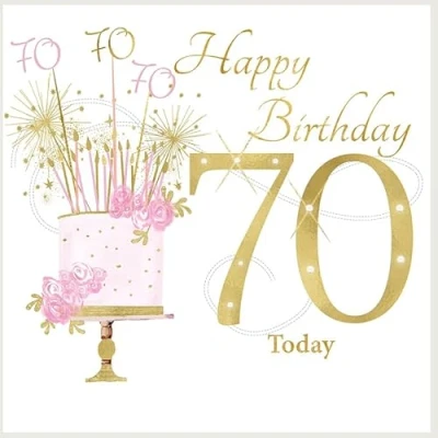 Image of Rush Design Female 70th Milestone Birthday Card Age 70 Pink Floral Celebration Cake with Foil and Embellishments Eco Friendly Recyclable
