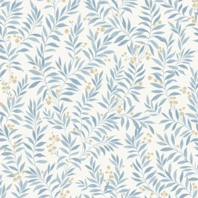 Image of Grandeco Sage Trail Foliage and Flowers Textured Wallpaper, China Blue