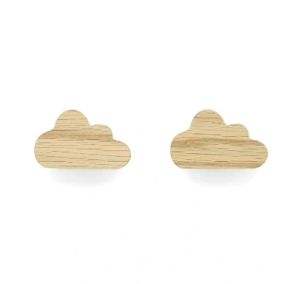 Image of PLT Set of 2 Untreated Oak Cloud Pattern Furniture Handles for Children&#039;s Bedroom Cabinet Drawer Nursery Gift Idea (2, Cloud)