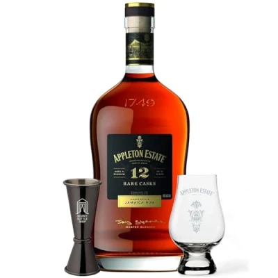 Image of Appleton Estate 12 Year Old Rum Glass &amp; Jigger Gift Set 70cl