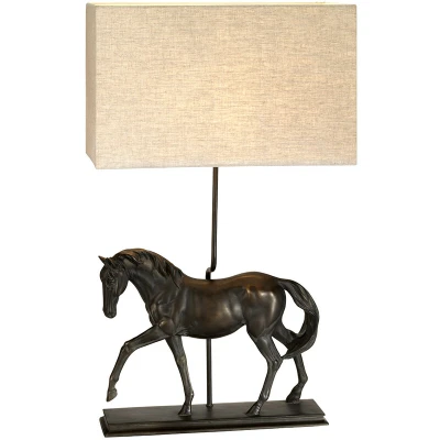 Image of Elstead Lighting Dorado Bronze Patina Large Horse Statuette Table Lamp, Rectangle Shade