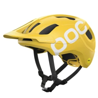 Image of POC Axion Race MIPS Bike Helmet Finely tuned trail protection with patented technology, Integra and full adjustability give comfort security on the trails, Aventurine Yellow Matt, XS (48 52cm)