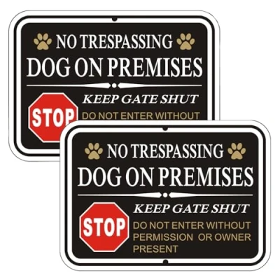 Image of Luimode 2 Pack No Trespassing Dog On Premises Keep Gate Shut Sign Warning Yard 25x35cm Aluminum Metal Stop