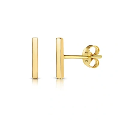 Image of Amberta Women 925 Sterling Silver Minimalist Stud Earrings: Gold Plated Polished Bar Studs