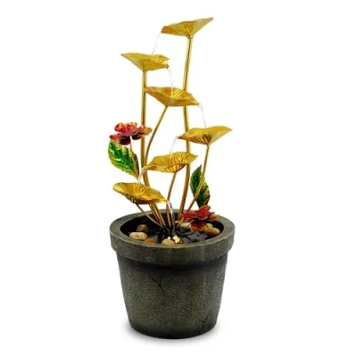 Image of GEEZY Garden Water Feature LED Fountain Indoor/Outdoor Cascading Freestanding Polyresin Statue Lights &amp; Decoration (Metal Lotus)