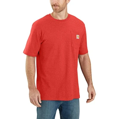 Image of Carhartt Mens Work T Shirt, Fire Red Heather, S