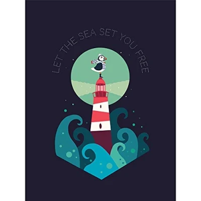 Image of Wee Blue Coo Lighthouse Sea Free Unframed Wall Art Print Poster Home Decor Premium