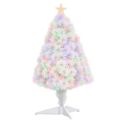 Image of HOMCOM 2.5FT Prelit Artificial Tabletop Christmas Tree with Fibre Optics Holiday Home Xmas Decoration for Table and Desk, White