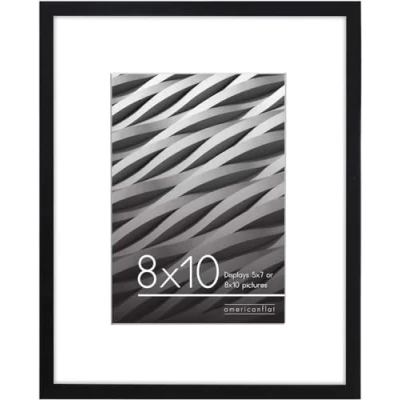 Image of Americanflat 8x10 Photo Frame in Black Use as Thin Border 7x5 with Mount or Without Horizontal and Vertical Formats for Wall Tabletop
