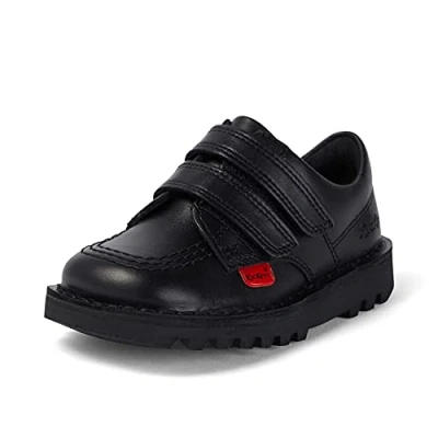 Image of Kickers Unisex Kids Kick Lo Vel Twin Strap Black Leather School Uniform Shoes Shoes, Black, 8 UK Child