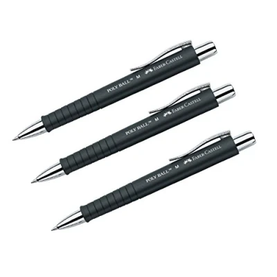 Image of Faber Castell Poly Ball 241199 Ballpoint Pen 0.5 mm M Ergonomic Triangular Shape Non Slip Barrel with Metal Clip Indelible Black (Pack of 3)