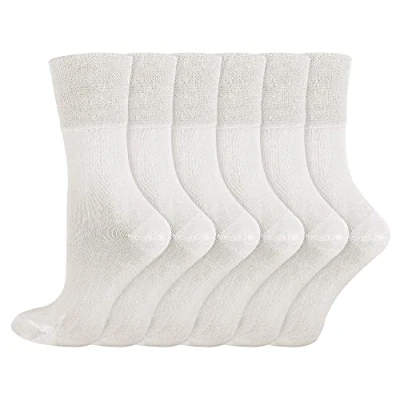 Image of IOMI 6 Pack Ladies Diabetic Bamboo Socks Extra Wide Seamless Loose Non Elastic for Women (4 8, White)