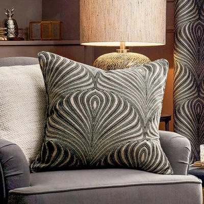 Image of Paoletti Gatsby Jacquard Piped Feather Filled Cushion Black Size 55 cm x