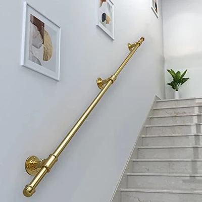 Image of Modern Stairs Handrail Banister Railing Support Kit, Outdoor Grab Rail Stairway for Indoor Hand Rails Wall Mount, Gold (Size : 8ft/240cm)