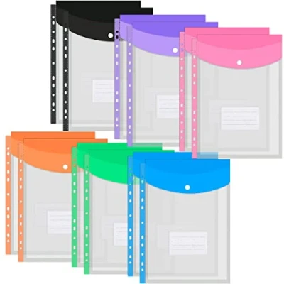 Image of Plastic Punched Pockets A4 Wallets 12PCS Poly Folder Clear Stationary Sleeves Ring Binder