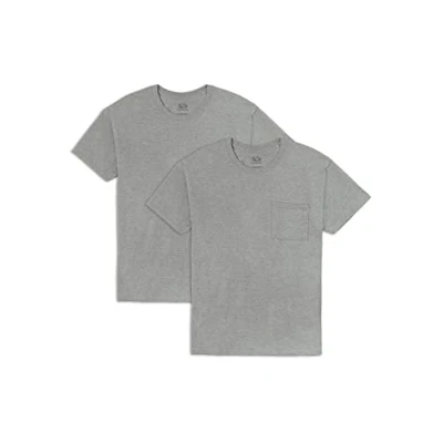 Image of Fruit of the Loom Men&#039;s Eversoft Cotton Short Sleeve Pocket T Shirts, Breathable &amp; Tag Free, 2 Pack Grey Heather, Large (Pack 2)