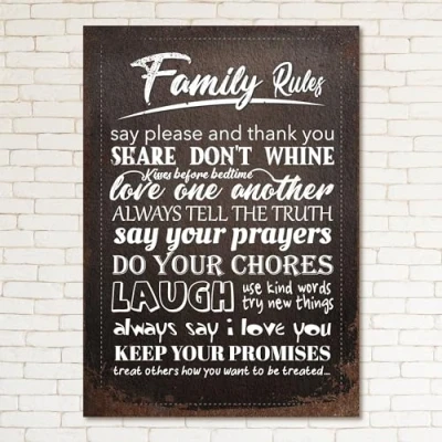 Image of FAMILY RULES Retro Metal Sign Man Cave Bar Pub Plaque Party Vintage Gift