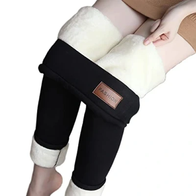 Image of Qosneoun Womens Fleece Lined Leggings, Elastic Soft High Waist Winter Thermal Black Thick Fur Legging(Black,L)