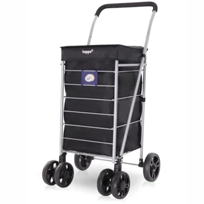 Image of Hoppa 75.6L Lightweight Foldable Shopping Trolley on Wheels Hard Wearing Cart for Storage Sturdy Push/Pull 6 Wheel and Easy Maneuverability (Black)