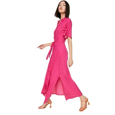 Image of Trendyol Women Midi Shirt Dress Regular fit Woven Fuchsia