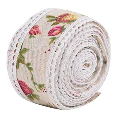 Image of Fabric Braid Trim, DIY Lace Paeonia Flower Burlap Ribbon Roll Hessian Jute Belt Strap Wedding Cloth Decoration 5m, Handmade Materials