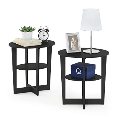 Image of Furinno JAYA Oval Side Table, Nightstand, Walnut, 2 Pack