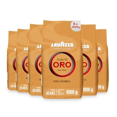 Image of Lavazza Coffee Qualita Oro, Whole Beans, Bean Coffee, Pack of 6, 6 x 1000 g