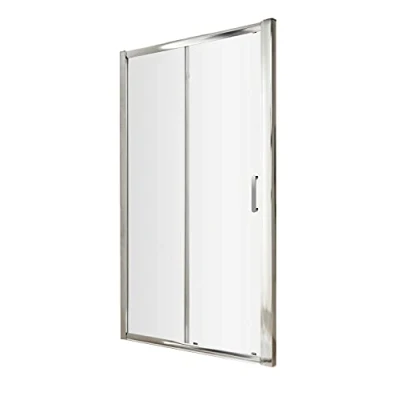 Image of nuie AQSL14H3 Pacific Modern Bathroom Easyfit Shower Single Sliding Door, 6mm Toughened Safety Glass and Round D Handle, 1400mm, Polished Chrome