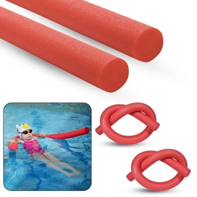 Image of ASAB Swimming Pool Noodle Swim Aid, Aqua Aerobics, Exercise Float Aid Vertical Flexible, Soft &amp; Durable Foam Sticks Support For Kids and Adults Training (RED 2 PACK)