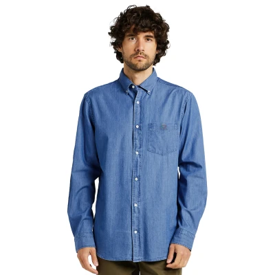 Image of 989Zé ENZO Mens Shirt Long Sleeves Casual Denim Regular Fit Button Down with Pockets MSH5 Shirts Light Blue L