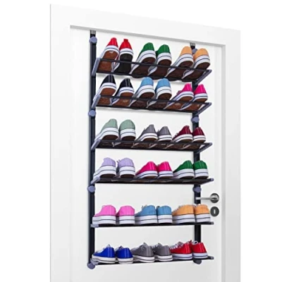 Image of Knight Over The Door Hanging Shoe Rack Organizer 6 Tier Shelf Holder Space Saving for Bedroom, Hallway Holds 18 Pairs Foldable Non Slip Metal(6 Tier)