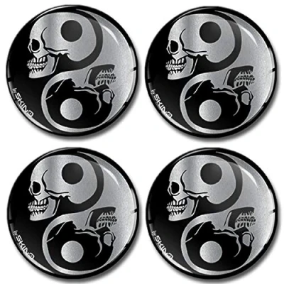 Image of SkinoEu® 4 x 60mm DOMED 3D WHEEL RIMS CENTER STICKERS FOR CENTRE HUB TRIM CAPS AUTO MOTO CAR LOGO BADGE YIN YANG SILVER A 8260