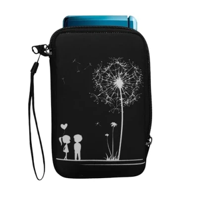 Image of kwmobile Carrying Case Compatible with Nintendo 3DS XL Console Pouch Zipper and Design Dandelion Love White/Black