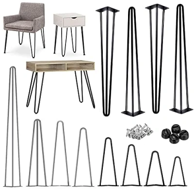 Image of 4Pcs Heavy Duty Hairpin Table Legs 28 inch DIY Furniture Metal 3 Rod with Screws and Protector Feet for Cabinet Wardrobe TV Standard Desk Nightstand Seat Bench Dining Raw Steel /71cm