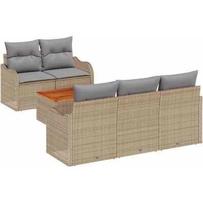Image of vidaXL 6 Piece Garden Sofa Set with Cushions Beige Poly Rattan Acacia