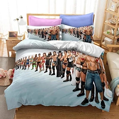 Image of NICHIYOBI World Wrestling Entertainment (WWE) Bed Linen Set with Duvet Cover and Pillowcase, Microfibre, 3D Digital Print, 3 Piece Bedding (9, Single, 135 x 200 cm + 80 cm)