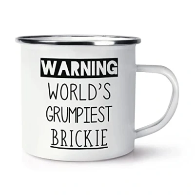 Image of Warning World&#039;s Grumpiest Brickie Enamel Mug Cup
