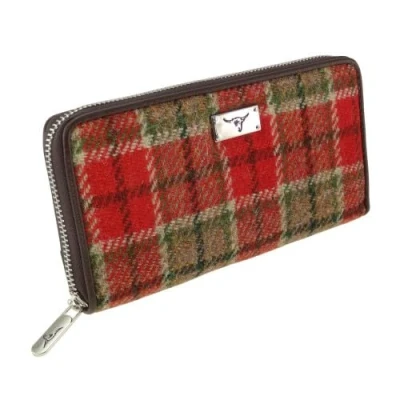 Image of Glen Appin Harris Tweed Large Zip Purse LB2100 Staffa (Colour 141 Red/Green)
