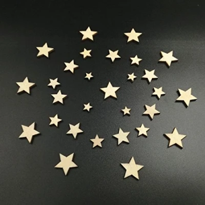 Image of Namvo 200 Pieces Wooden Stars Blank Wood Star Slices Mixed Size Natural Color Little Shaped Crafting Sewing Scarpbooking DIY Buttons