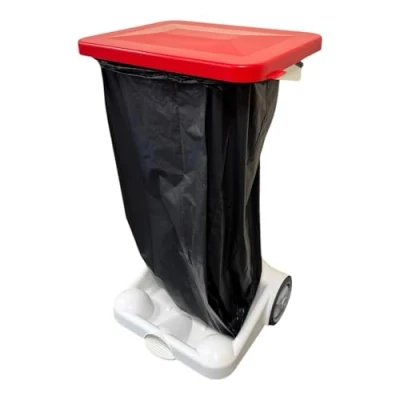 Image of Chabrias Ltd Mobile Sack Free Standing Foot Pedal Waste Bag Garbage Holder Medical School Bin Hand (Red)