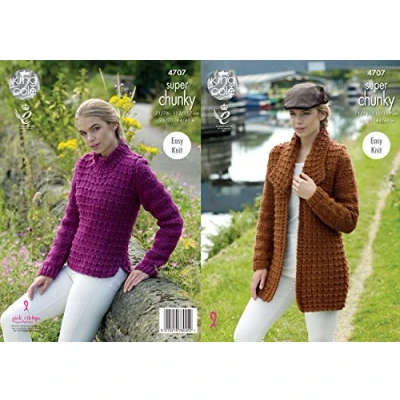 Image of King Cole 4707 Knitting Pattern Easy Knit Jacket and Sweater in Big Value Super Chunky