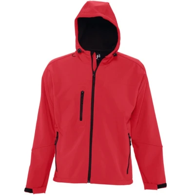 Image of SOLS Mens Replay Hooded Soft Shell Jacket (Breathable, Windproof And Water Resistant) (Pepper Red) Orange Size Large