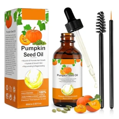 Image of Find BackOrganic Pumpkin Seed Oil Hair Growth, Skin, Face, Care, Eyebrow and Eyelash Growth 100% Pure Natural, Improve Loss Nourishes Scalp , 60ml, Pack of 1