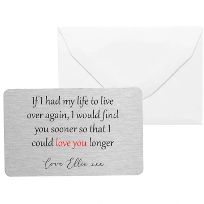 Image of Personalised Sentimental Keepsake Love You Longer Metal Wallet Card Romantic Anniversary Valentines Gift
