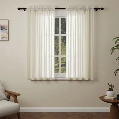 Image of Pacok Cream Voile Curtains, 45 Drop 2 Panels Net Curtain for Windows, Rod Pocket Sheer Panel Curtains Living Room Kitcken Bedroom W56xL45 Inch(Cream, 142 x 114cm)