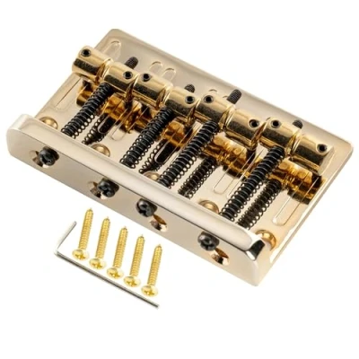 Image of Musiclily Pro 57mm Heavy Duty 4 String Bass Bridge Vintage Brass Saddles for Precision/Jazz Bass, Gold