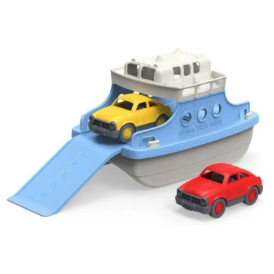 Image of Green Toys Ferry Boat with Mini Cars Bathtub Toy, Blue/White