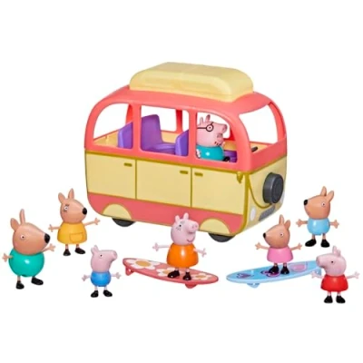 Image of Peppa Pig Visits Australia Campervan Vehicle Preschool Toy; Includes 8 Figures, 4 Accessories, for Ages 3 and Up