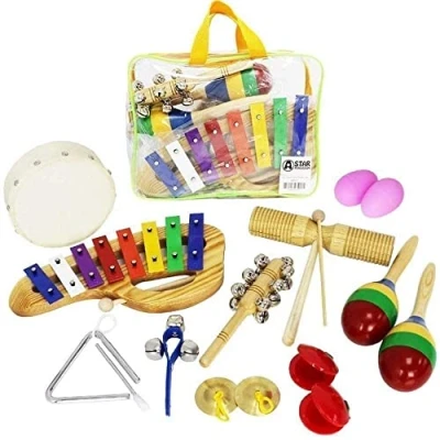Image of A Star 13pcs Musical Instrument Percussion Gift Set with Storage Carry Bag, inc Xylophone &amp; Shakers, Fun Mini Band for Beginners